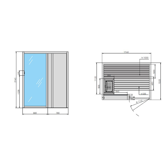Effegibi Yoku S Door Био-Сауна 174x132х214см, угловая SX, цвет: черный орех