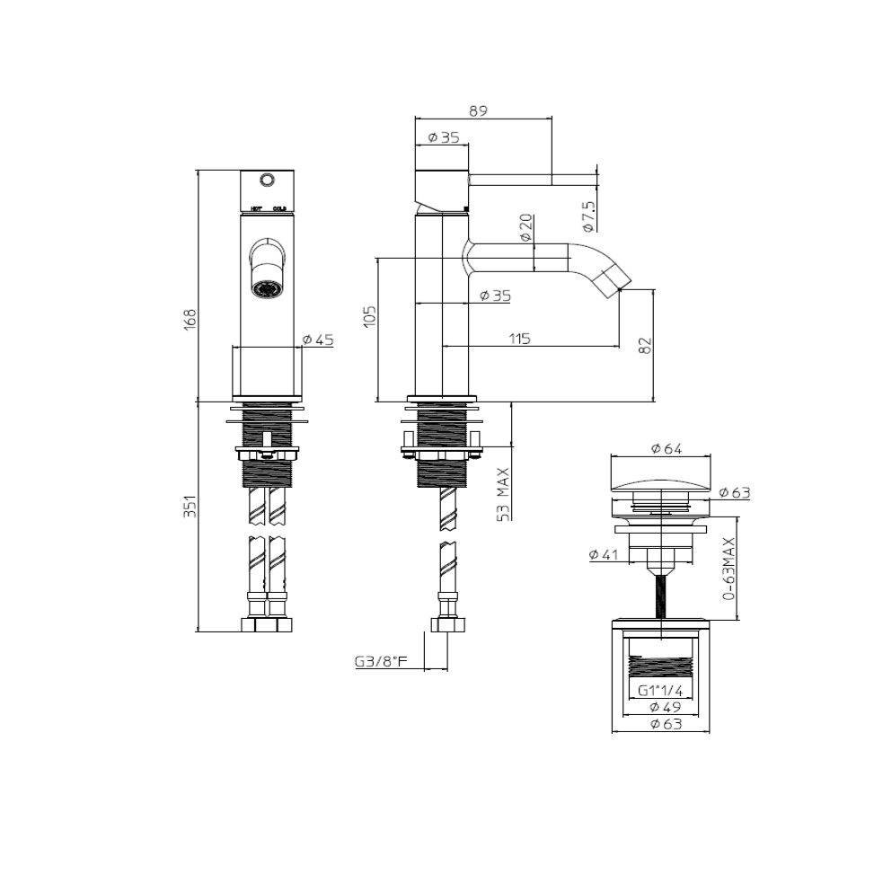 Bossini Teo M Смеситель для раковины с донным клапаном, гибкая подводка. стали, цвет: хром