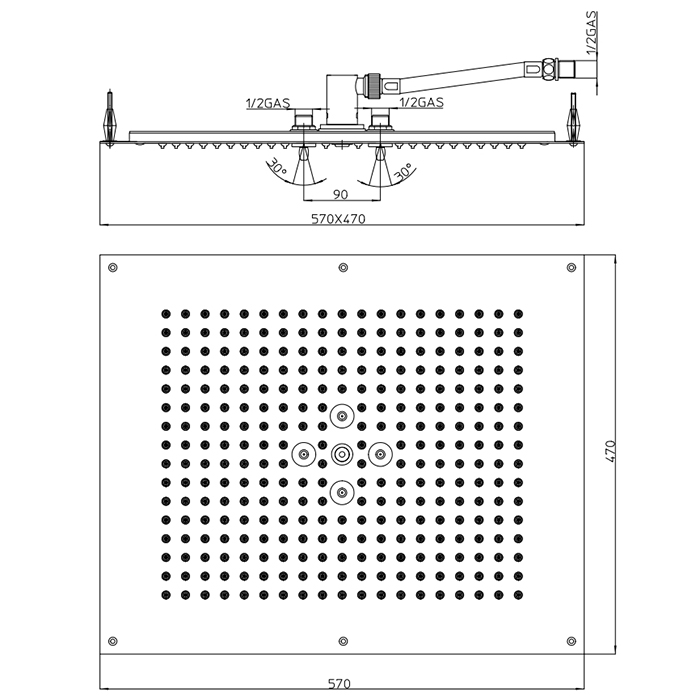 BOSSINI Dream Верхний душ 570 x 470 мм, 2 режима (дождь, распыление), цвет: сатинированная нержавеющая сталь