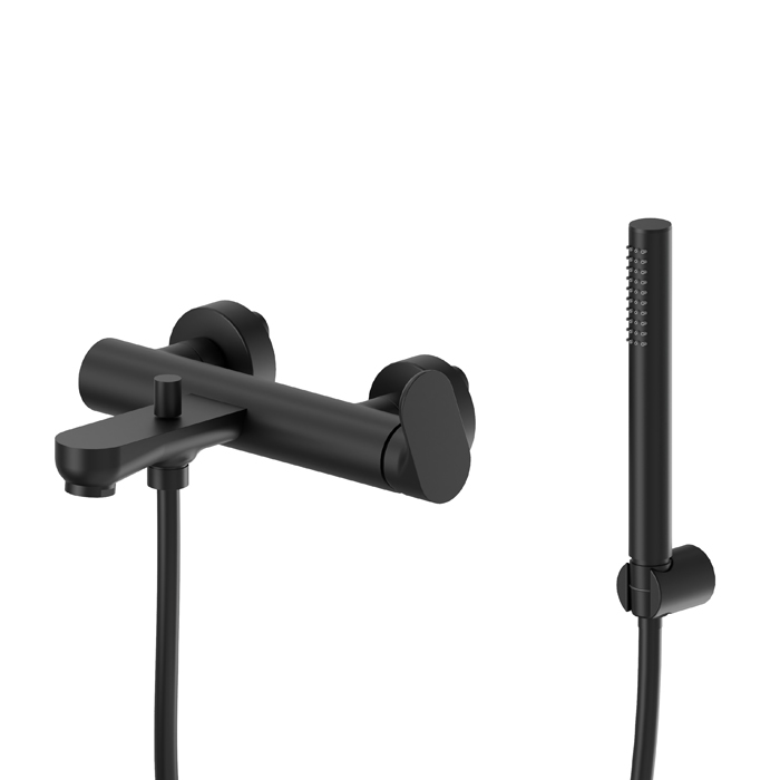 Newform Linfa II Смеситель для ванны, с изливом и ручным душем, цвет: черный матовый