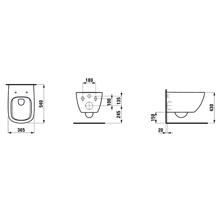 Laufen Palomba Унитаз подвесной 54х36х26.5см., безободковый смыв Rimless, покрытие LCC, цвет: белый