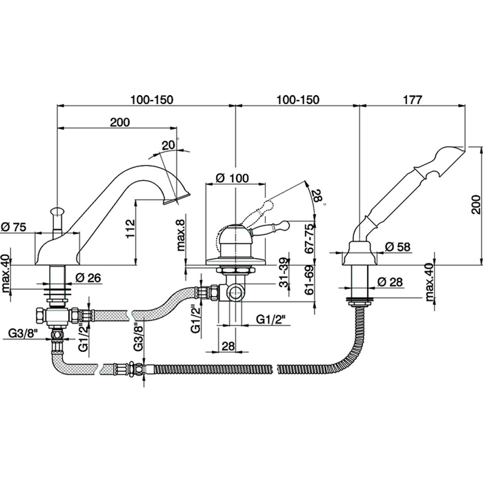 CISAL Arcana Royal Смеситель однорычажный на борт ванны на 3 отверстия,излив 200 мм, цвет: бронза