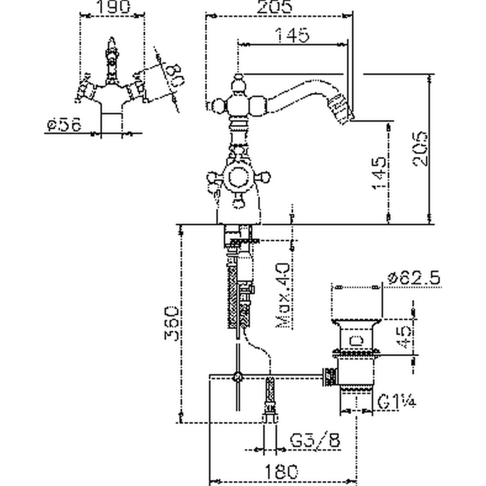 HUBER Victorian Смеситель для биде, на 1 отв., с донным клапаном, цвет: никель матовый