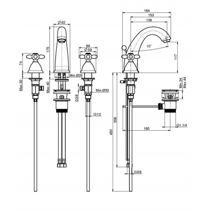 Carlo Frattini Olivia Смеситель для раковины, на 3 отверстия, цвет: хром