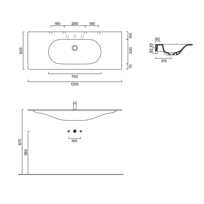 Catalano Sfera 125 Столешница с интегрированной раковиной, цвет: белый глянцевый