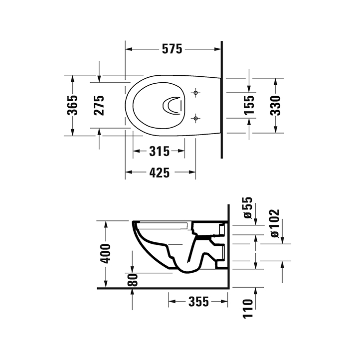 Duravit Architec Унитаз подвесной 36.5 x 57.5см, безободковый, с вертикальным смывом, вкл. крепление Durafix,, антибактериальный, цвет: белый