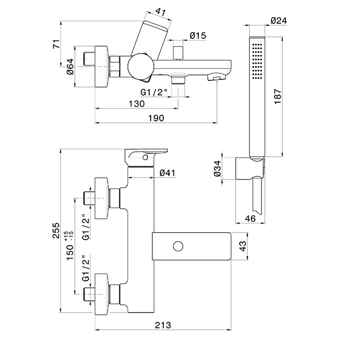 Newform B-Easy Смеситель для ванны, с ручным душем, цвет: черный матовый