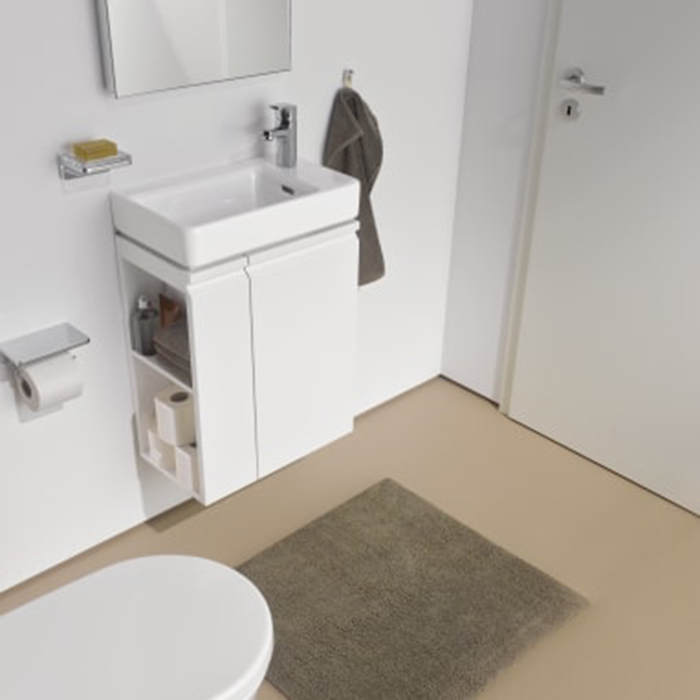 Laufen Base Тумба с раковиной, 47x26.5x53см, 1 дверца, петли справа, органайзер для ящика, цвет: белый глянцевый