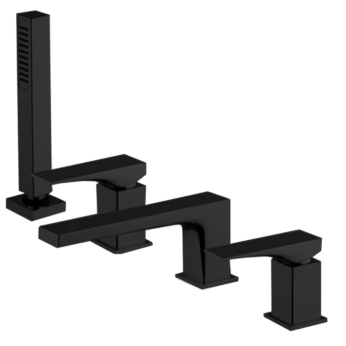 Fima Carlo Frattini Zeta Смеситель на борт ванны, на 4 отв., с ручным душем, цвет: черный матовый