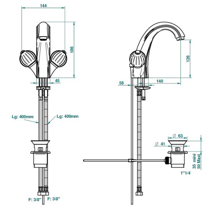  THG Mandarine metal Смеситель для раковины на 1 отверстие, с донным клапаном, цвет: хром/золото