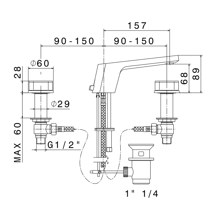 Newform ParkLE Смеситель для ванны, 3 отв., с донным клапаном, цвет: хром/черный матовый