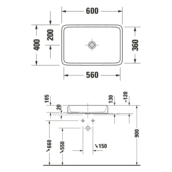 Duravit Qatego Раковина 56х40х13см., накладная, без отв., цвет: белый