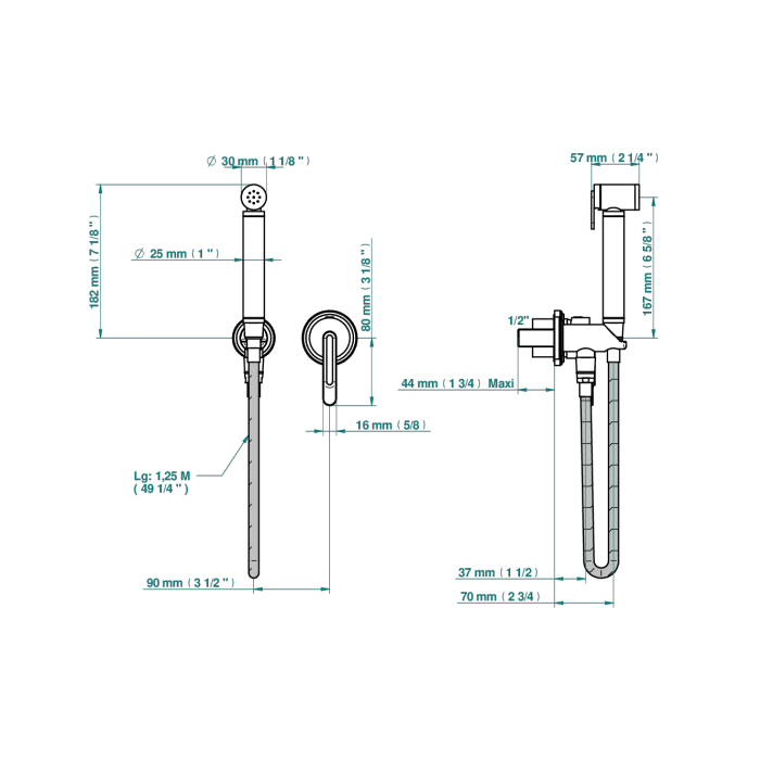 THG CORVAIR Гигиенический душ в комплекте с встраиваемым однорычажным смесителем, шланг 1250 мм., держ с подводом воды, внешн часть, цвет: полир золото