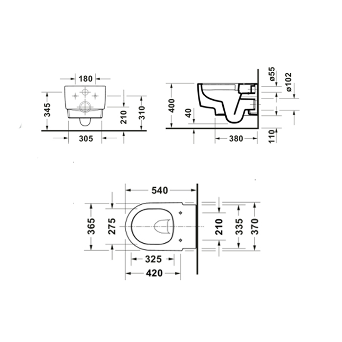 Duravit Balcoon Унитаз 37х54см., подвесной, безободковый, DuraShield, цвет: белый матовый