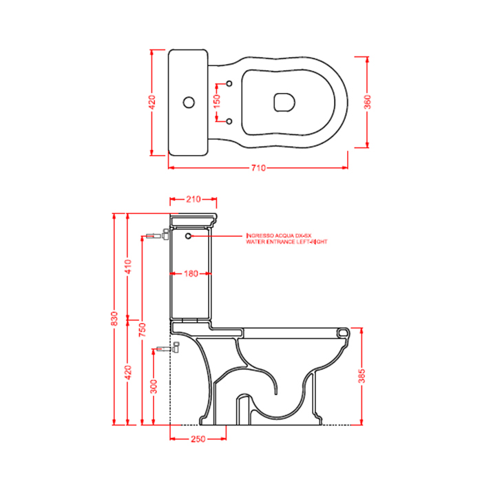 Artceram HERMITAGE унитаз моноблок 71х36см слив в пол с креплением, цвет: белый/золото