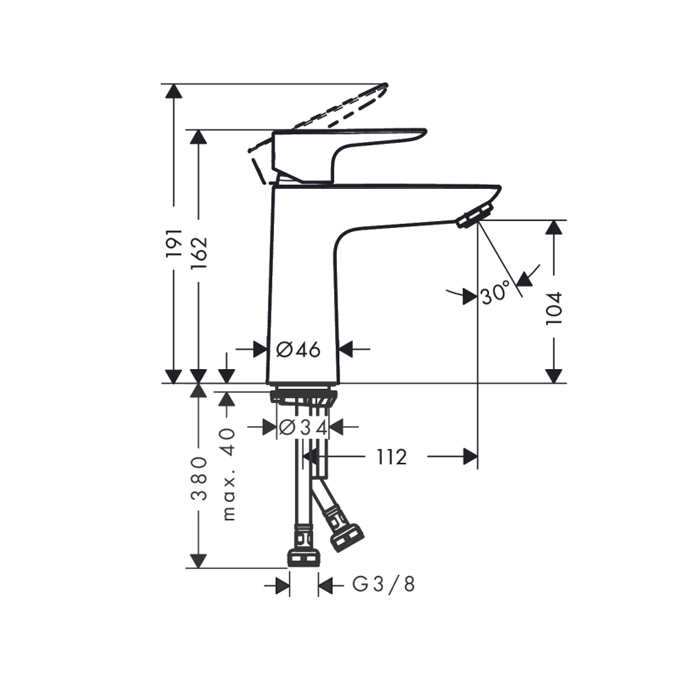 Hansgrohe Talis E Смеситель для раковины 110, на 1 отв, без донного клапана, излив 112мм, h104мм, цвет: полированное золото