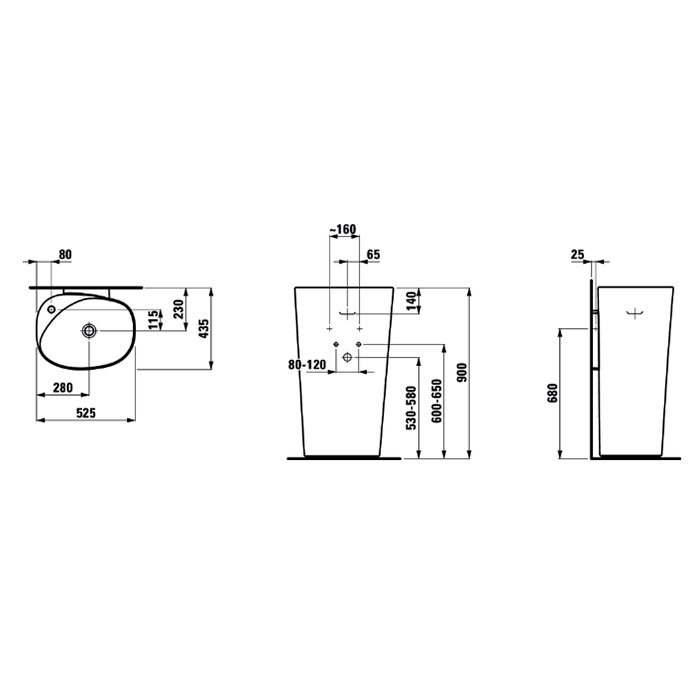 Laufen Palomba Раковина 52.5х43.5х90 см, 1 отв., напольная, покрытие LLC, цвет: белый