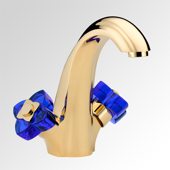 THG Pуtale de cristal bleu Смеситель для раковины, 1 отв., цвет: золото/синий хрусталь