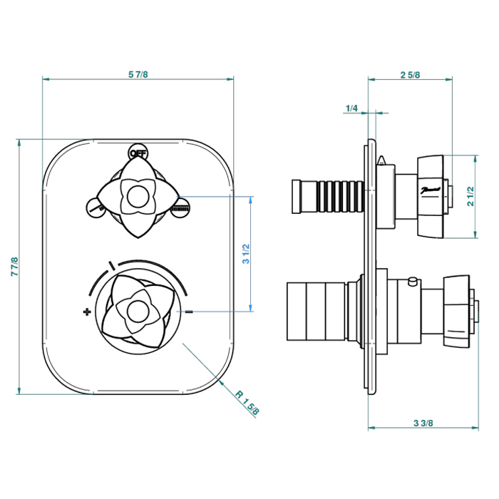 THG Pétale de cristal bleu Смеситель для душа, термостатический, с переключателем на 2 потока, цвет: золото/синий хрусталь