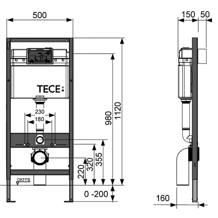 TECElux Комплект для установки унитаза-биде DURAVIT, с верхней панелью 430×555×16 мм, с сенсорным блоком управления sen-Touch стекло цвет: белый