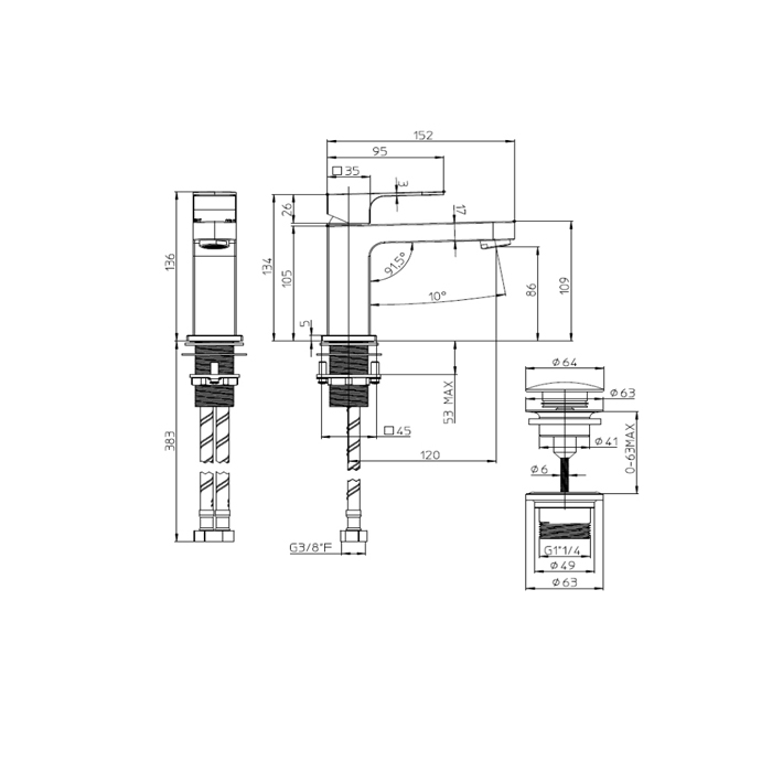 Bossini Gillo Смеситель для раковины GILLO-M с донным клапаном 1”1/4 и гибкая подводка из нерж. стали, цвет: хром
