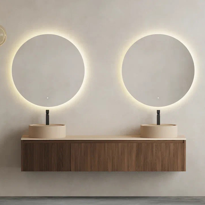 Salini Зеркало для ванны OMBRA 90х2.5см., круглое, с LED подсветкой, влагостойкое AGC Сrystalvision, сенс. выкл., крепления, обогрев, антизапот.