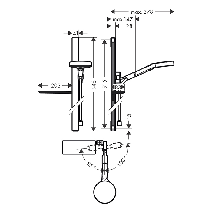 Hansgrohe Rainfinity Душевой набор (ручной душ 130мм, 3jet, штанга 900мм, держатель, шланг), цвет: хром