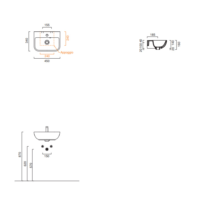 Catalano Italy Раковина 45x34см., подвесная, 1 отв., цвет: белый глянцевый