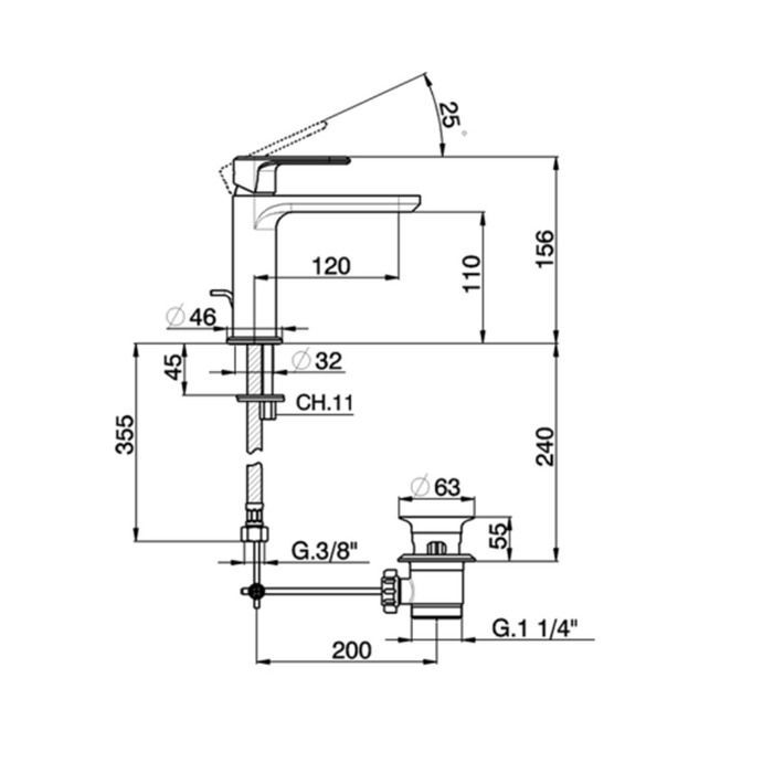 Cisal LineaViva Смеситель для раковины, на 1 отв., с донным клапаном, цвет: Nichel Spazzolato