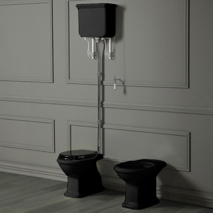 SIMAS Lante Унитаз напольный, выпуск в стену, 38,5х58см, цвет: черный с высоким бачком, цвет: черный/хром