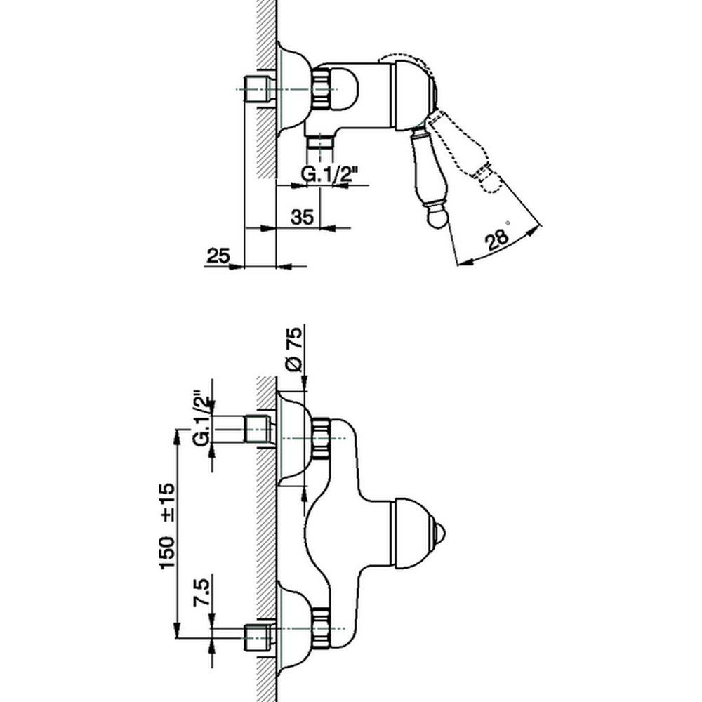 CISAL Arcana Empress Смеситель однорычажный настенный для душа, цвет: золото 