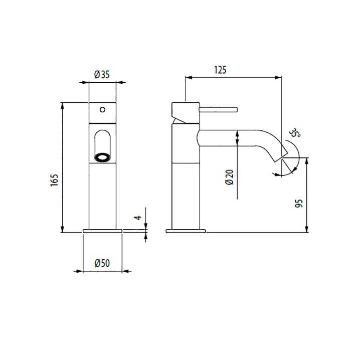 Bossini Inox Однорычажный Смеситель для раковины на 1 отв., из нержавеющей стали без донного клапана, цвет: глянцевая сталь