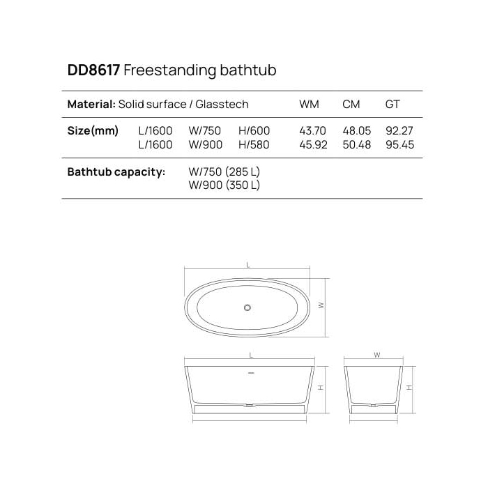 Dea Design Nature Ванна 160х75х60см., отдельностоящая, Solid Surface, цвет: Black №16