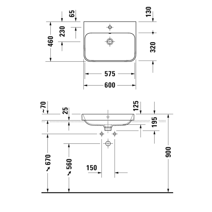 Duravit Happy D.2 Plus Раковина 60х46 см, 1 отв., с переливом, цвет: Anthracite matt