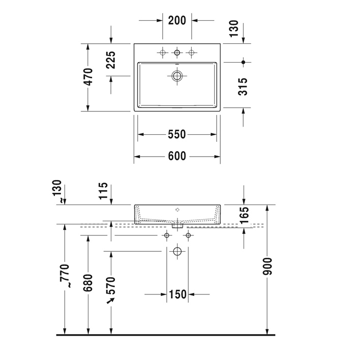 Duravit Vero Air Раковина 60х47см., подвесная, с 3 отв. цвет: белый