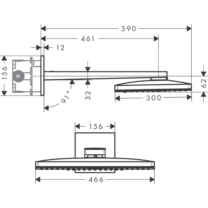 Hansgrohe Rainmaker Select, Верхний душ 460 3jet, с держателем 450 мм, цвет: Хром