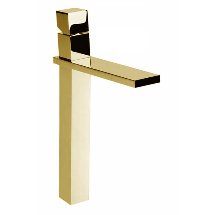Bossini Cube Смеситель для раковины, на 1 отв., супер-высокий с заглушкой 1”1/4, цвет: золото  
