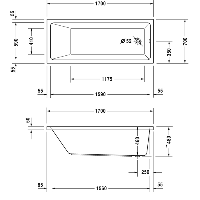 Duravit Vero Air Ванна 170x70см, встраиваемая, Air-System, цвет: белый