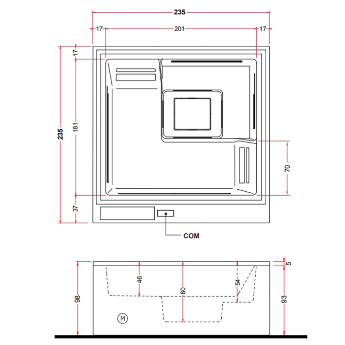 Gruppo Treesse Phantom Минибассейн 235x235x98см., комплектация SP1, г/м+ нагреватель, фиотр-картридж, хромо-я 2, внешняя панель VTR белая , цвет: белый