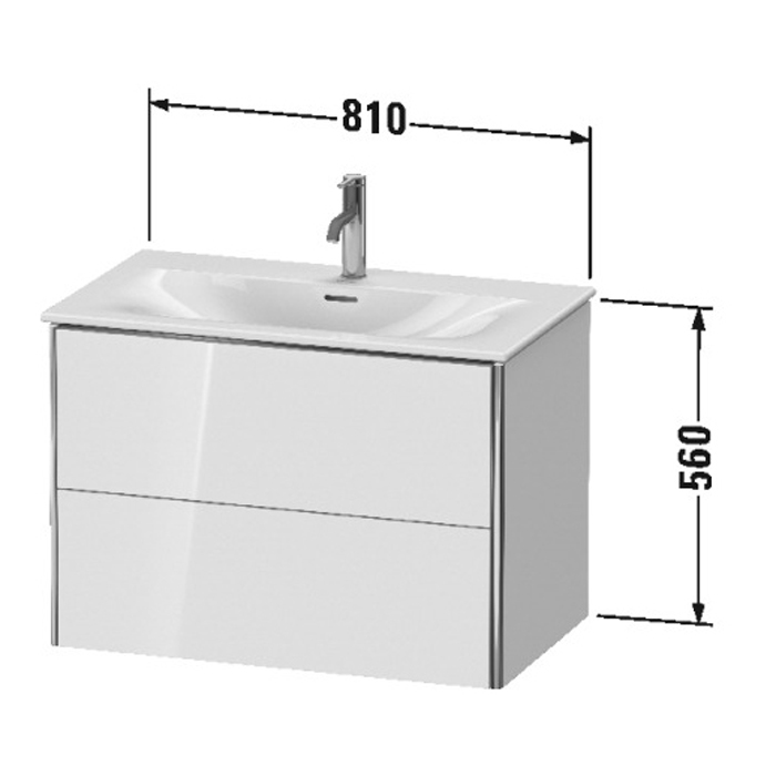 Duravit XSquare База подвесная 81x47.8x56см с раковиной, 2 яшика, цвет: глянцевый белый