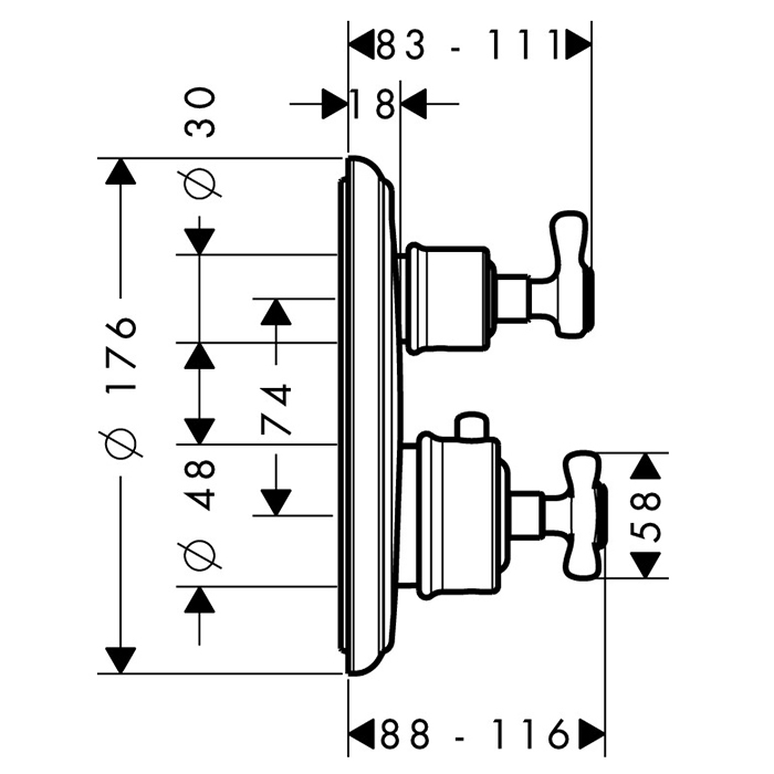 Axor Montreux Смеситель для ванны, встраиваемый,  термостатический, цвет: сталь