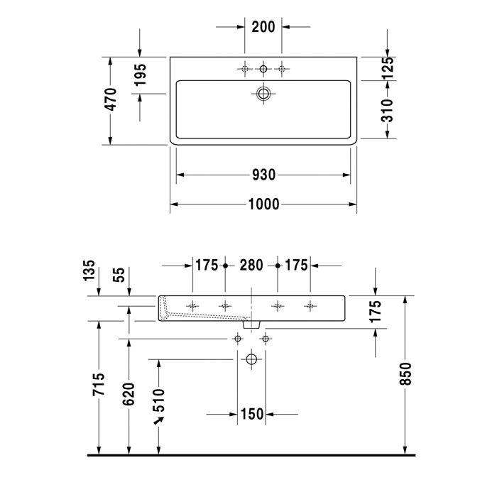 Duravit Vero Раковина подвесная 100x47см., с 1 отв., с переливом, цвет: белый