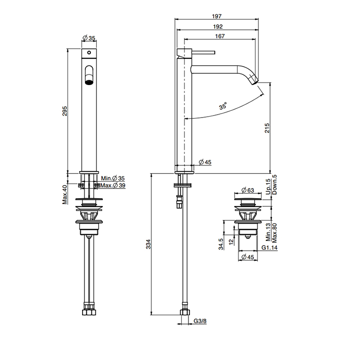 Fima Carlo Frattini Spillo Tech Смеситель для раковины, на 1 отв., XS, с донным клапаном, цвет: черный матовый