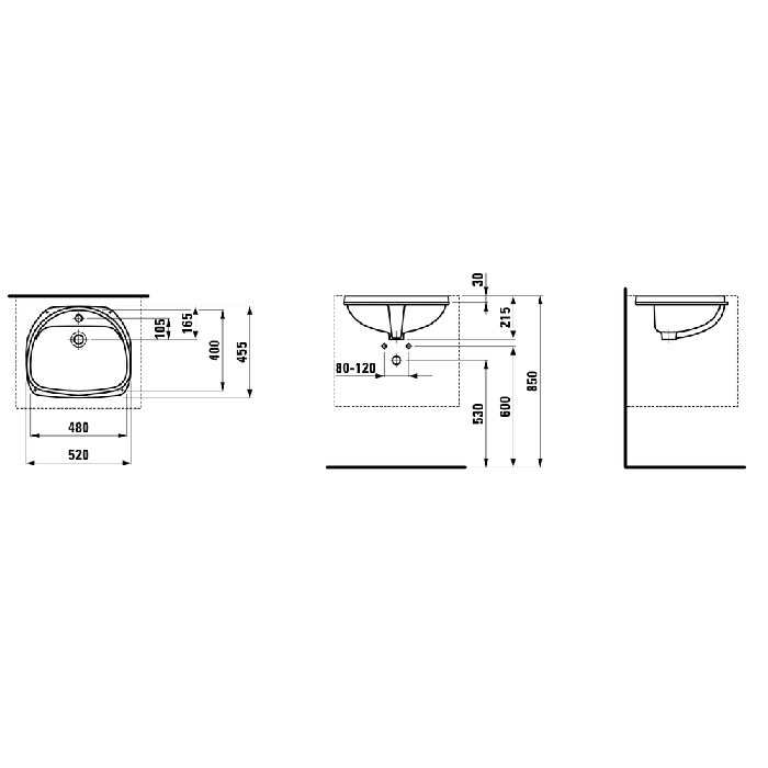 Laufen Bijou Раковина 48x40см., встраиваемая снизу, 1 отв., цвет: белый