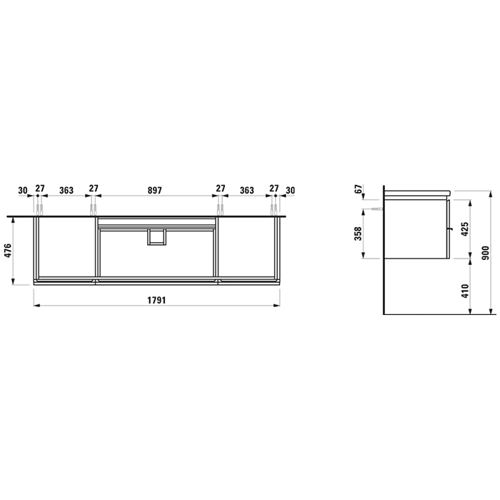 Laufen Living Square Тумба подвесная 180x48см, с раковиной, мультиколор, цвет: 37 темно-коричневый