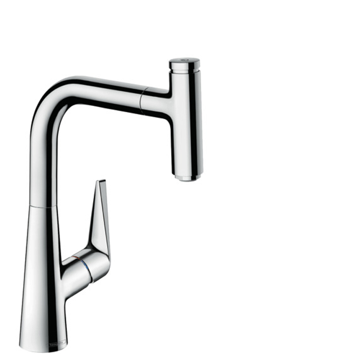 Hansgrohe Talis Select M51 Смеситель для кухни, на 1 отв, поворотный излив: 20.8см с вытяжным душем, 1jet, h:22.3см, sBox, кнопка вкл/выкл, цвет: хром