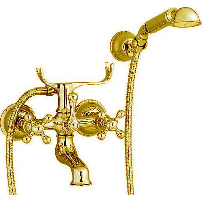CISAL Arcana Смеситель настенный для ванны/душа с ручной лейкой,держателем и шлангом, цвет: золото