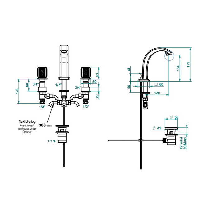 THG Metropolis Cristal Noir Смеситель для раковины на 3 отверстия, с донным клапаном, цвет: Soft Gold