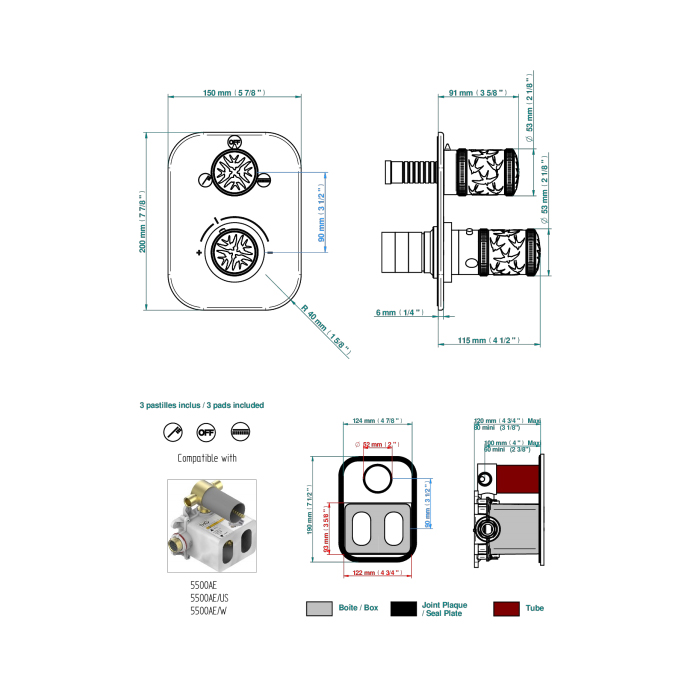 THG Hirondelles Platinum Stamped Смеситель для душа, встраиваемый, термостатический, цвет: Polished gold