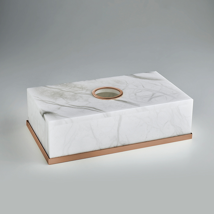 3SC Baster Round Контейнер для бумажных салфеток 26.5х7.5х15.5 см., настольный, цвет: алебастр/Warm Brushed Bronze PVD